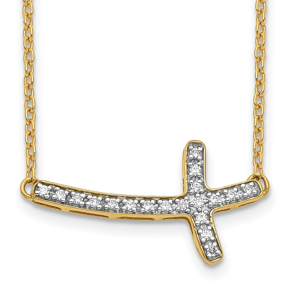 14k Polished 1/10 carat Diamond Sideways Cross 18 inch Necklace