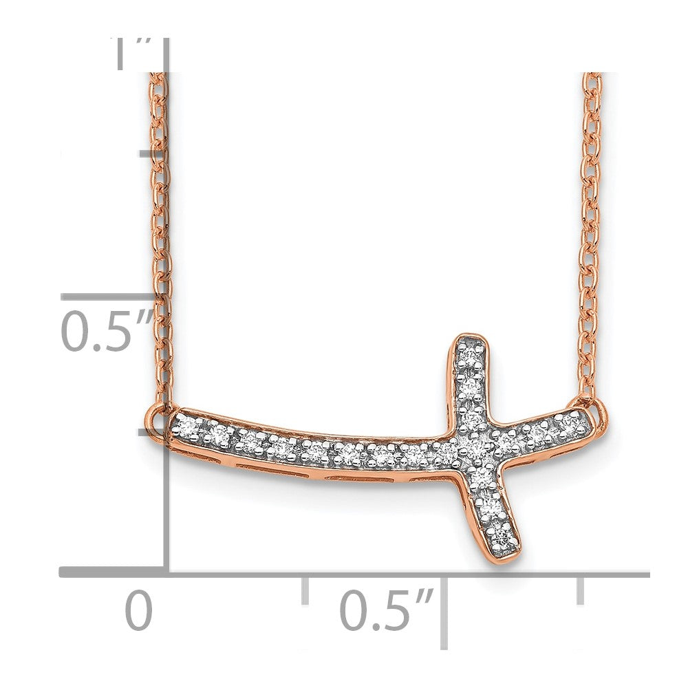14k Rose Gold 1/10 carat Diamond Sideways Cross 18 inch Necklace
