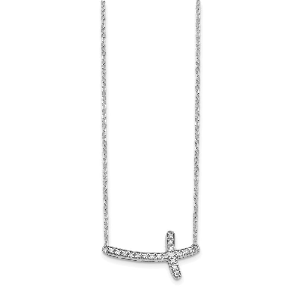 14k White Gold 1/10 carat Diamond Sideways Cross 18 inch Necklace