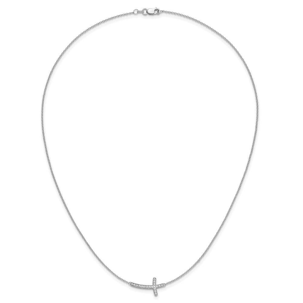 14k White Gold 1/10 carat Diamond Sideways Cross 18 inch Necklace