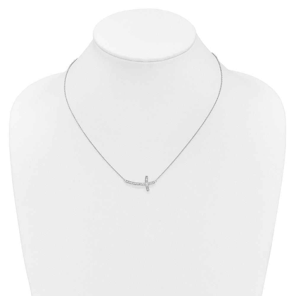 10k White Gold Diamond Sideways Cross 18in Necklace