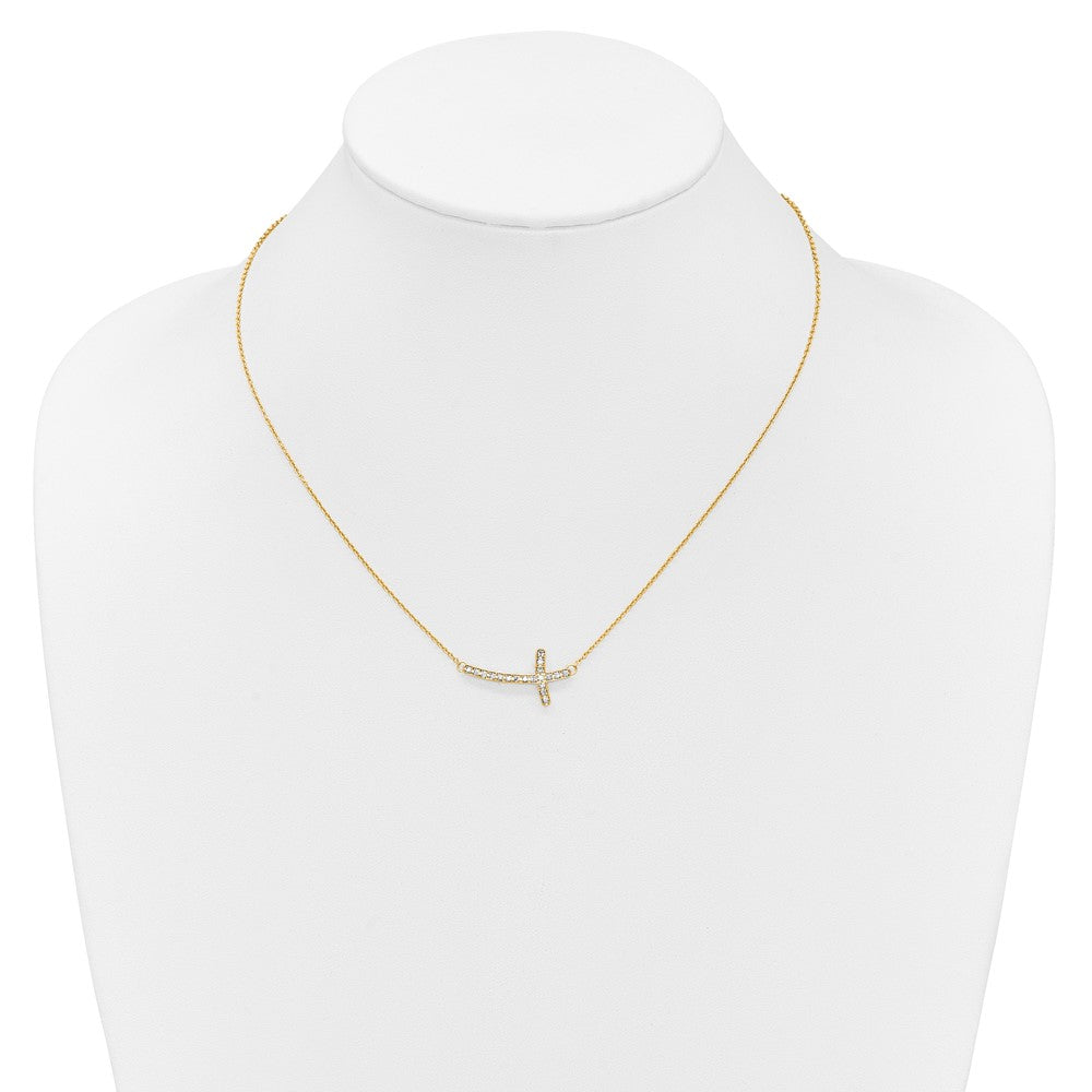 14k Polished 1/4 carat Diamond Sideways Cross 18 inch Necklace