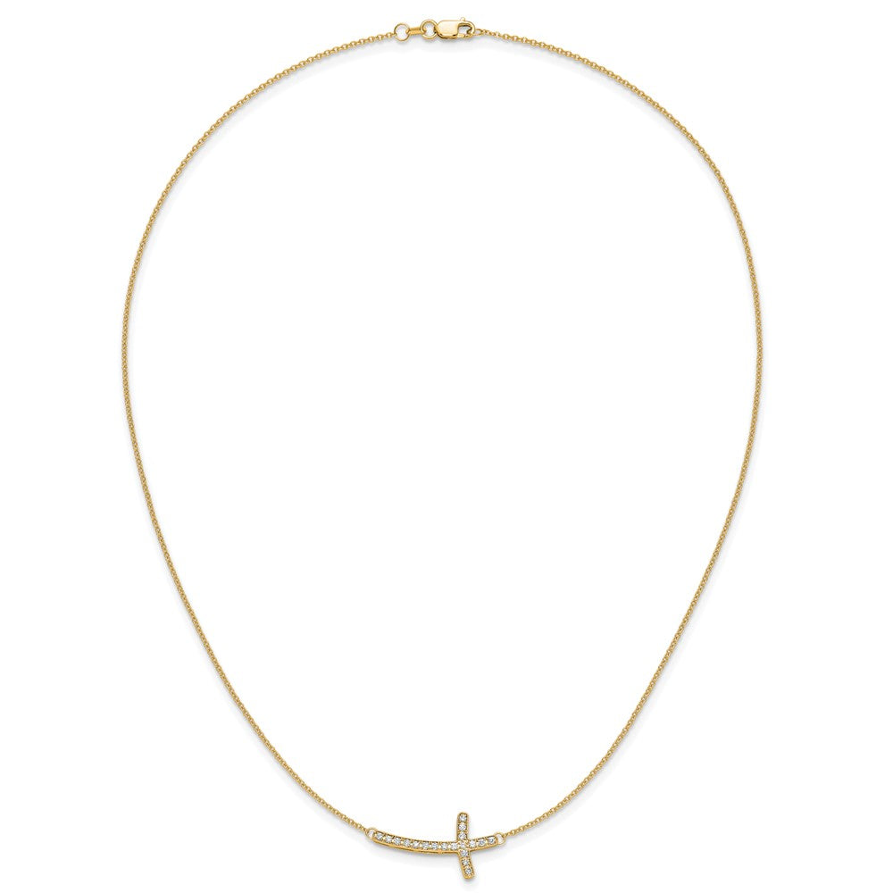 14k Polished 1/4 carat Diamond Sideways Cross 18 inch Necklace
