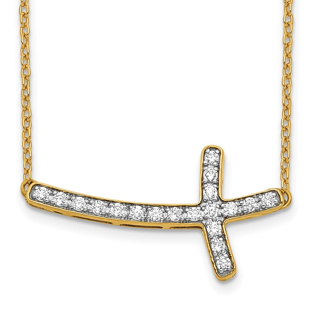 14k Polished 1/4 carat Diamond Sideways Cross 18 inch Necklace