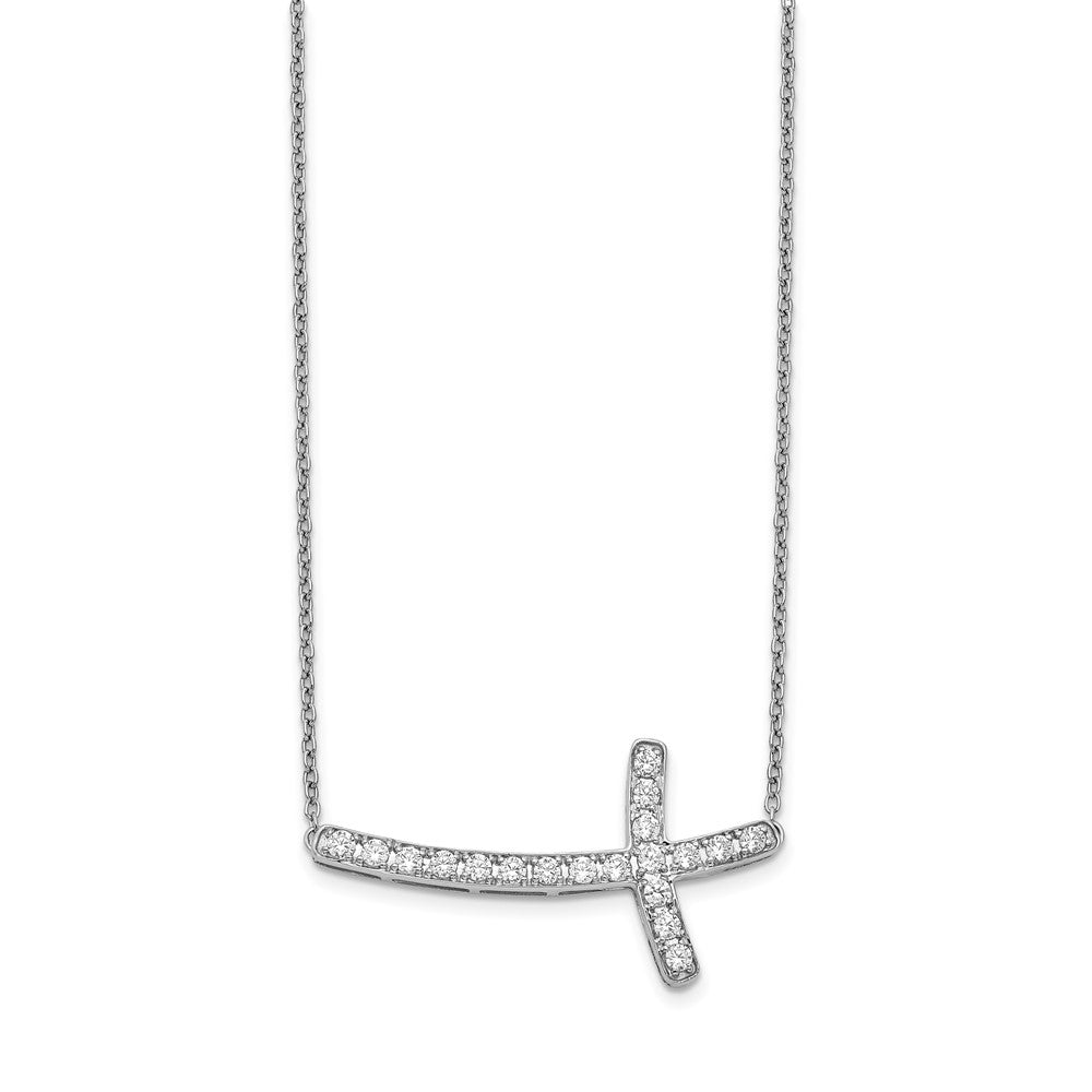 14k White Gold 1/2 carat Diamond Sideways Cross 18 inch Necklace