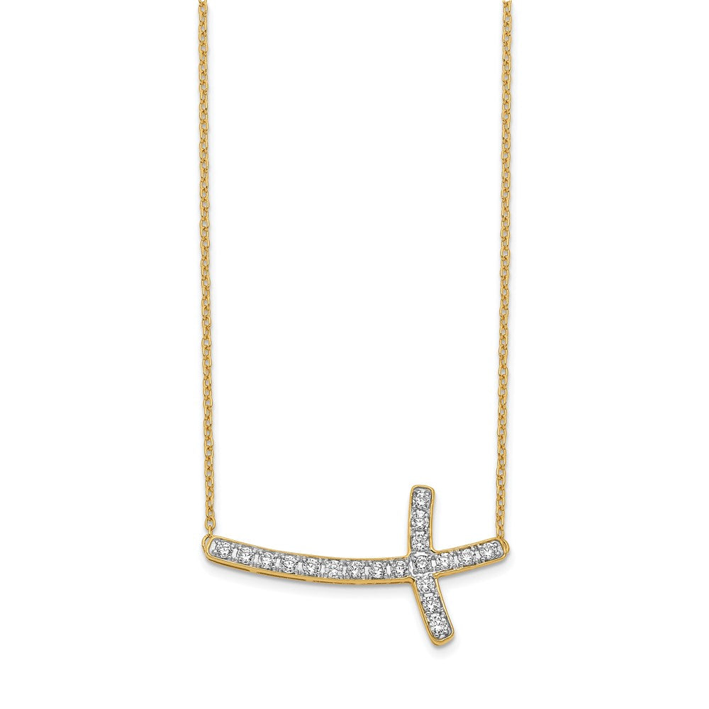 14k Polished 1/2 carat Diamond Sideways Cross 18 inch Necklace