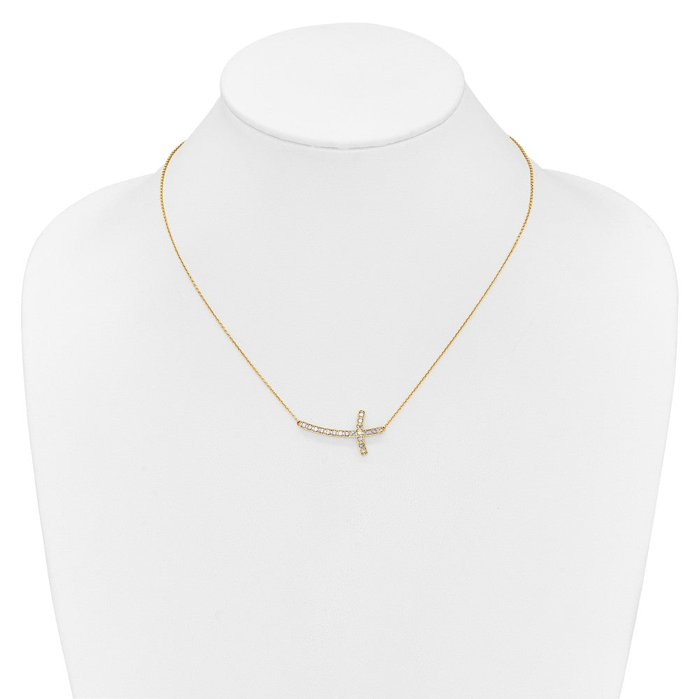 14k Polished 1/2 carat Diamond Sideways Cross 18 inch Necklace