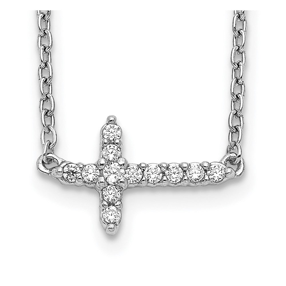 10k White Gold Diamond Sideways Cross 18in Necklace