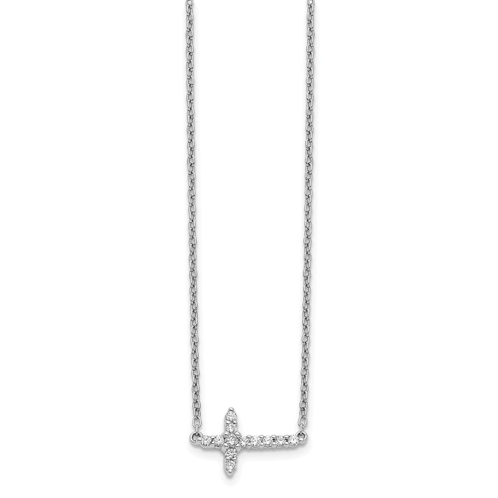 14k White Gold 1/6 carat Diamond Sideways Cross 18 inch Necklace