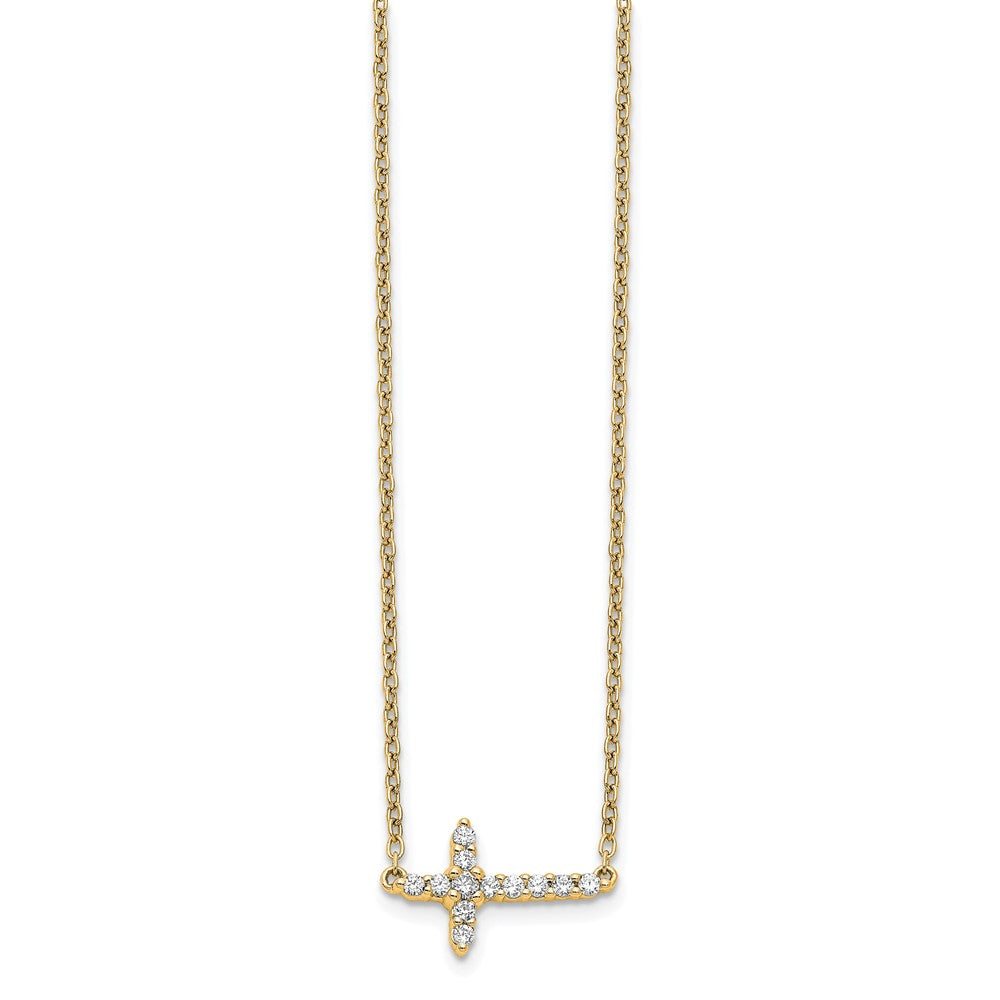 14k Polished 1/6 carat Diamond Sideways Cross 18 inch Necklace