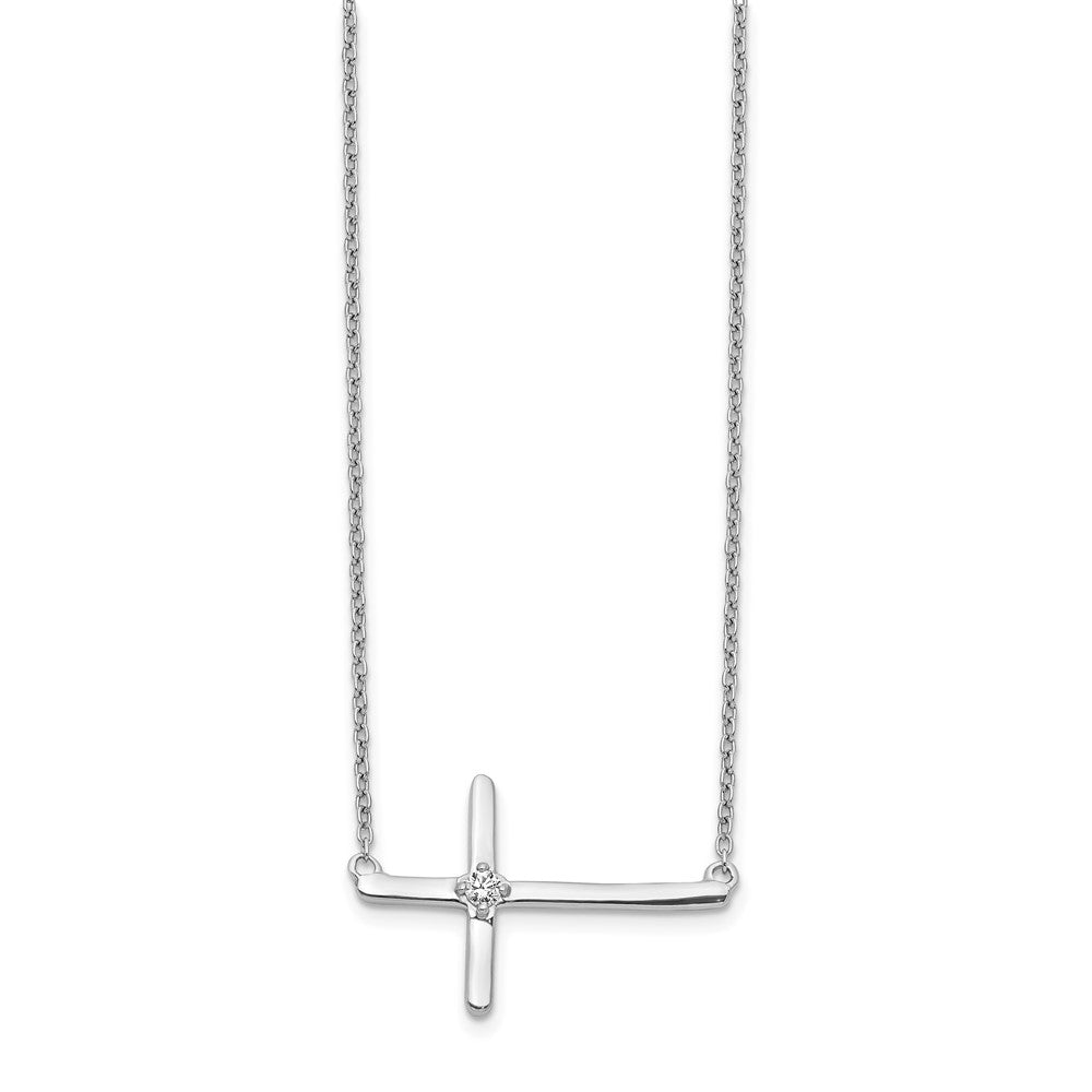 14k White Gold 1/20 carat Diamond Sideways Cross 18 inch Necklace
