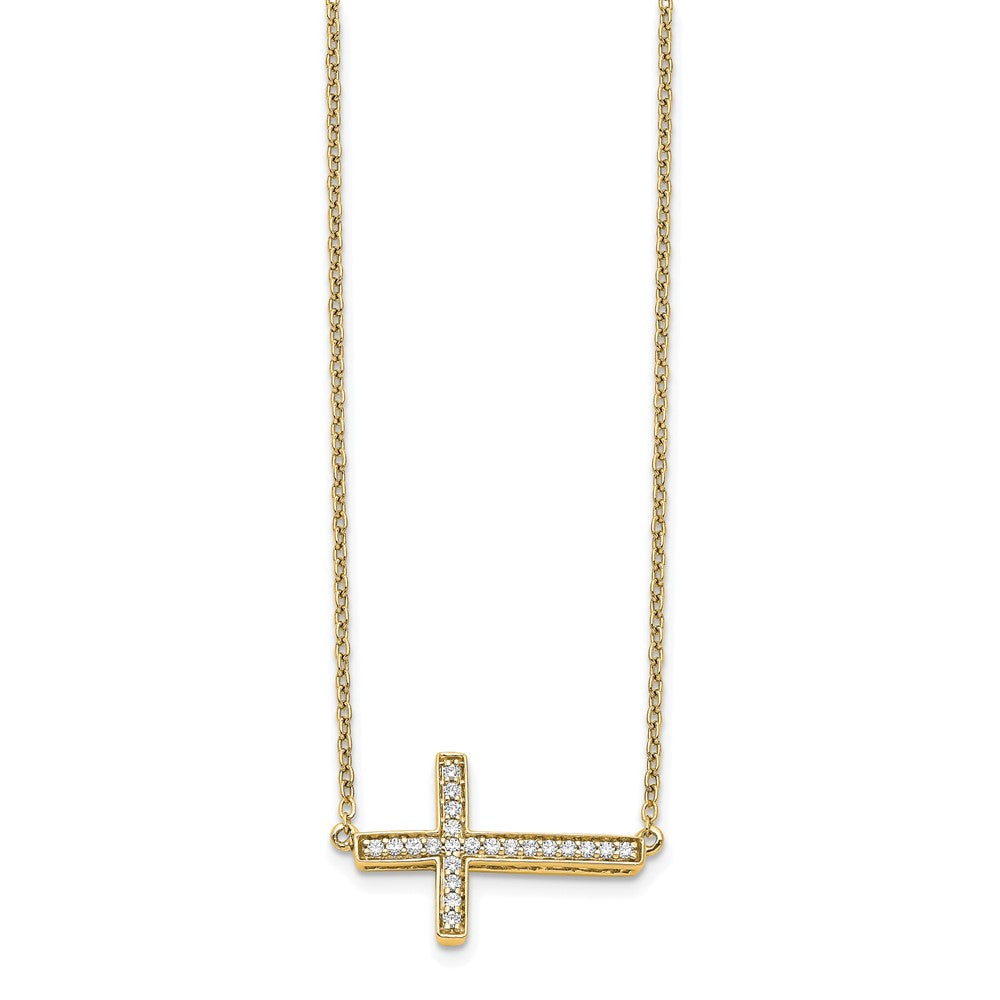 14k Polished 1/6 carat Diamond Sideways Cross 18 inch Necklace