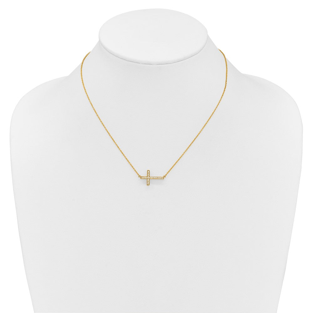 14k Polished 1/6 carat Diamond Sideways Cross 18 inch Necklace