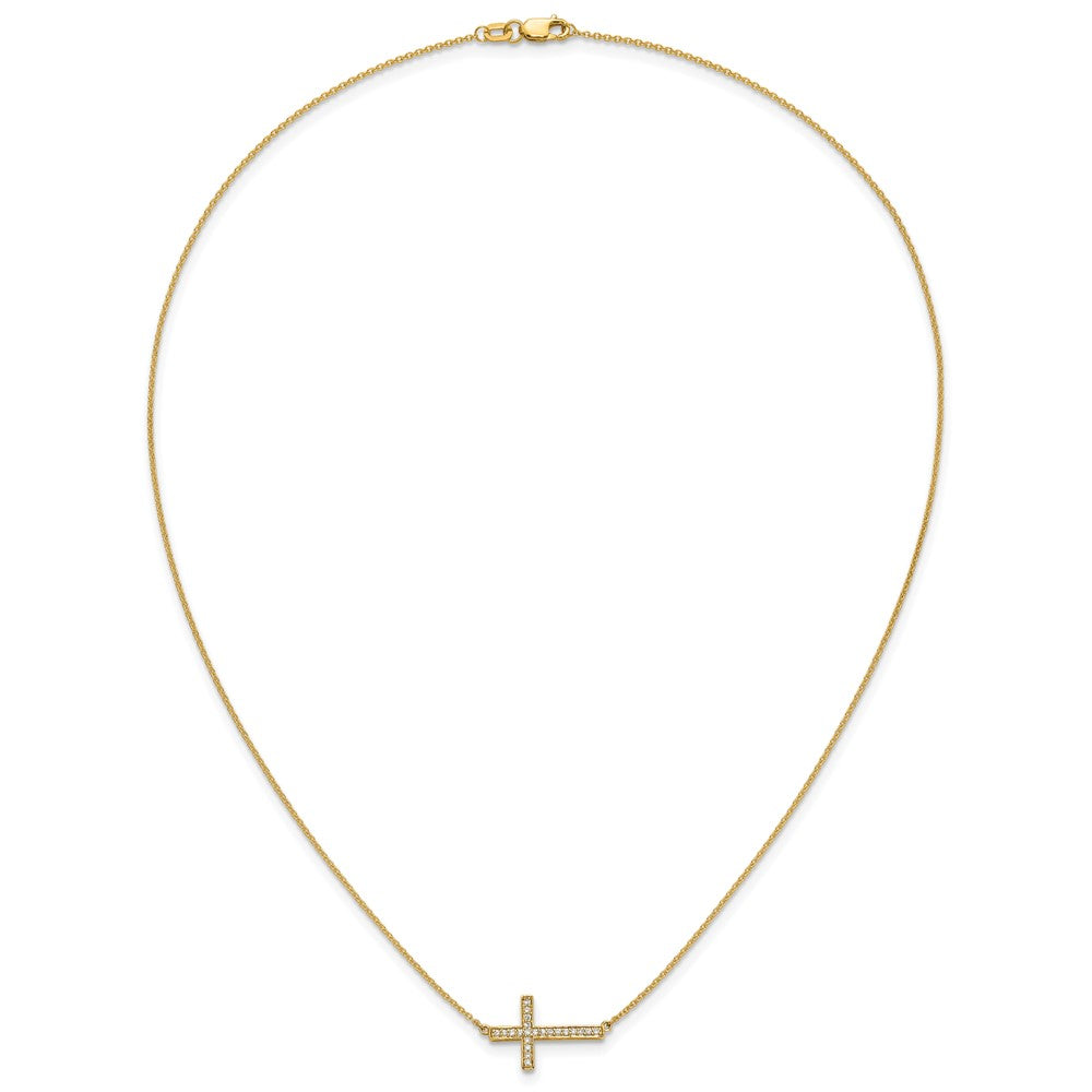 14k Polished 1/6 carat Diamond Sideways Cross 18 inch Necklace