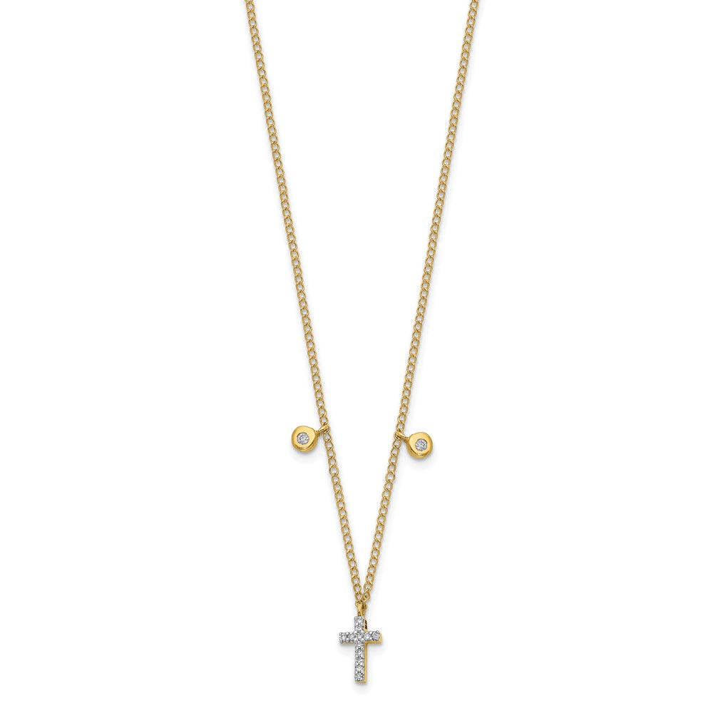 14k Polished 1/20 carat Diamond Cross 18 inch Necklace