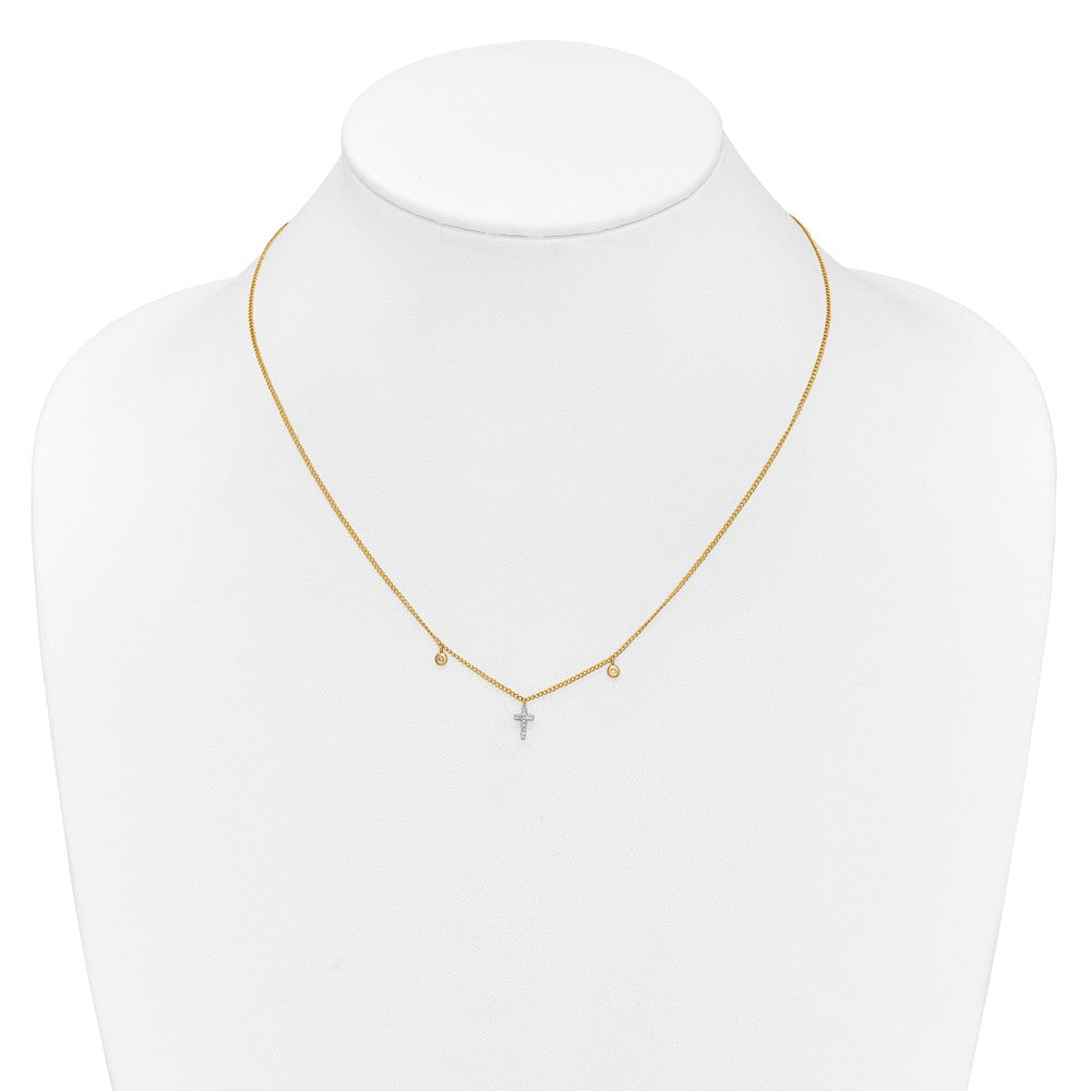 14k Polished 1/20 carat Diamond Cross 18 inch Necklace
