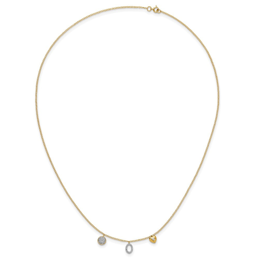 14k Polished 1/10 carat Diamond Two Circle and Heart 18 inch Necklace