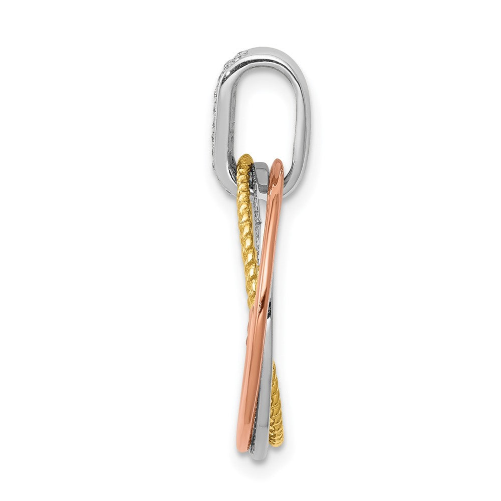 14k Tri-color 1/6 carat Diamond Three Intertwined Circles Pendant