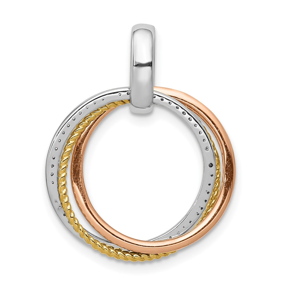 14k Tri-color 1/6 carat Diamond Three Intertwined Circles Pendant
