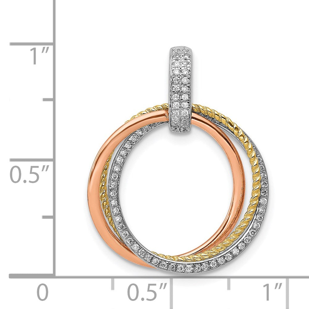 14k Tri-color 1/6 carat Diamond Three Intertwined Circles Pendant
