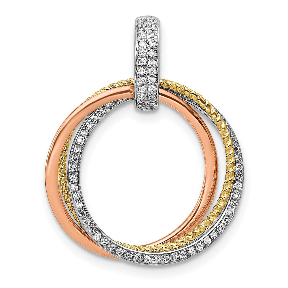 14k Tri-color 1/6 carat Diamond Three Intertwined Circles Pendant