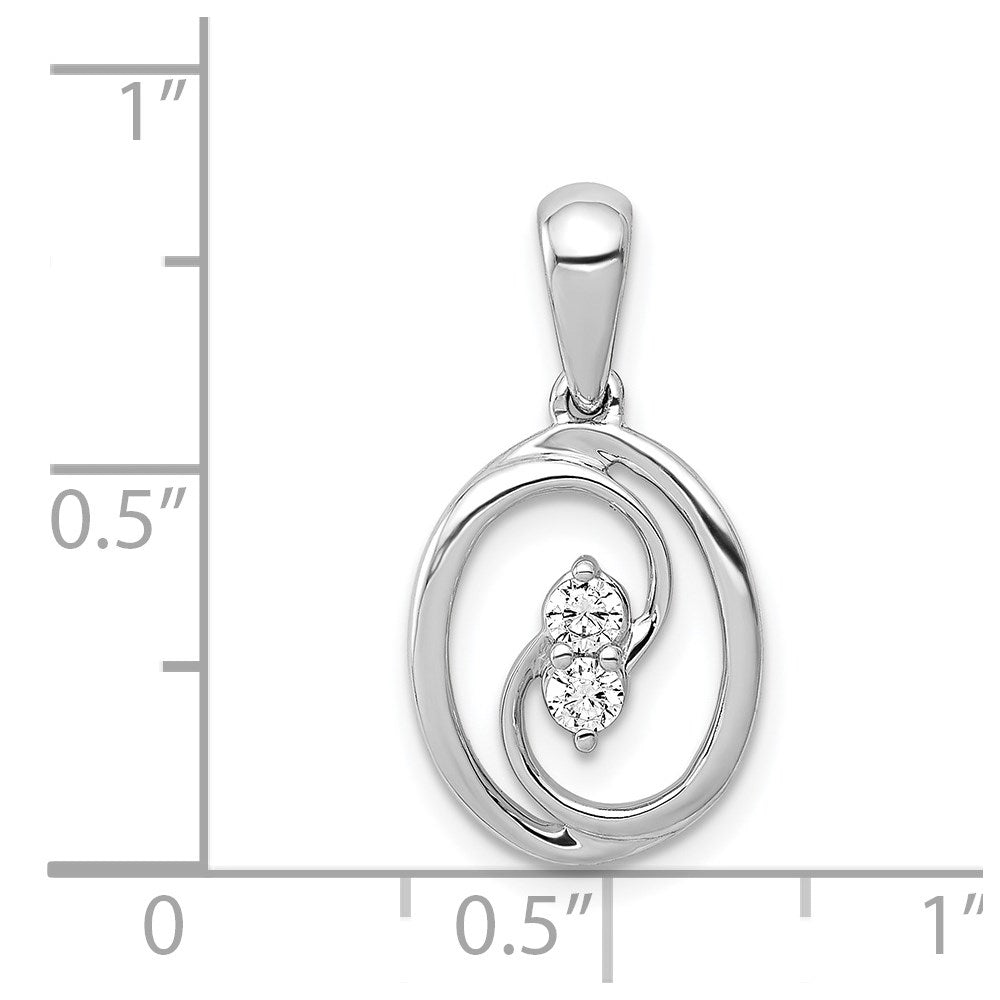 14k White Gold Polished 1/8 carat Diamond Oval Pendant