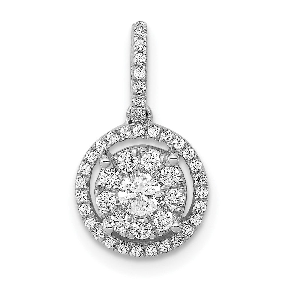 14k White Gold 1/3 carat Diamond Round Halo Cluster Pendant