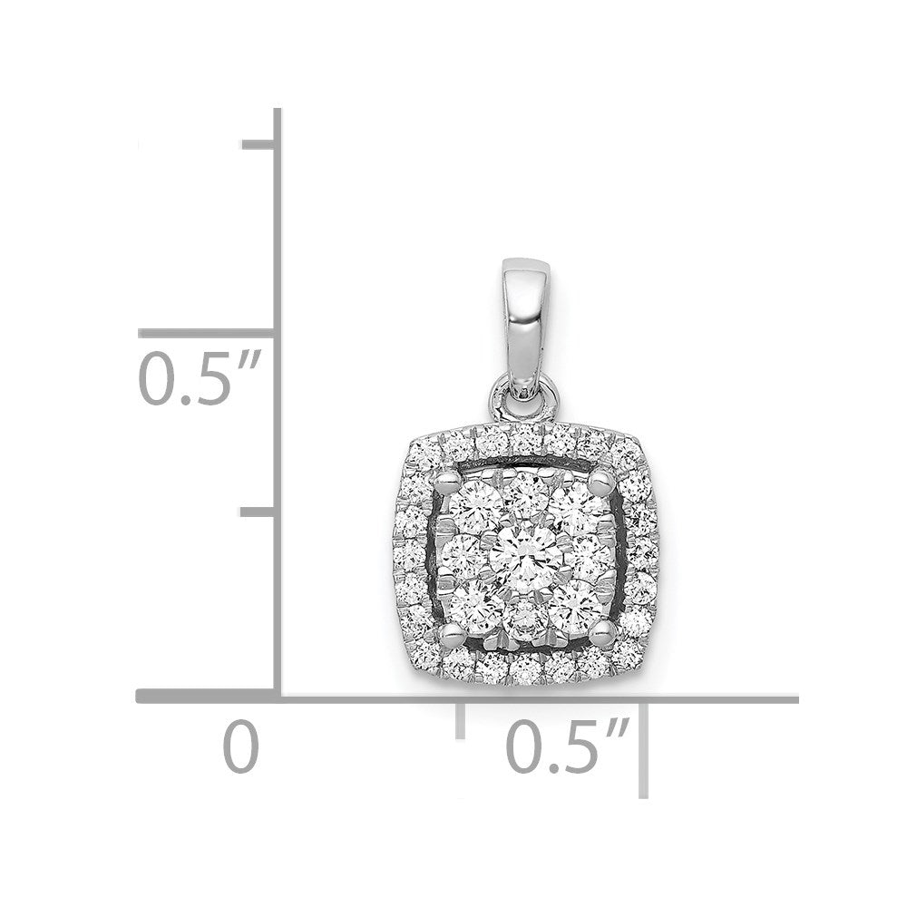 14k White Gold 1/2 carat Diamond Square Halo Cluster Pendant