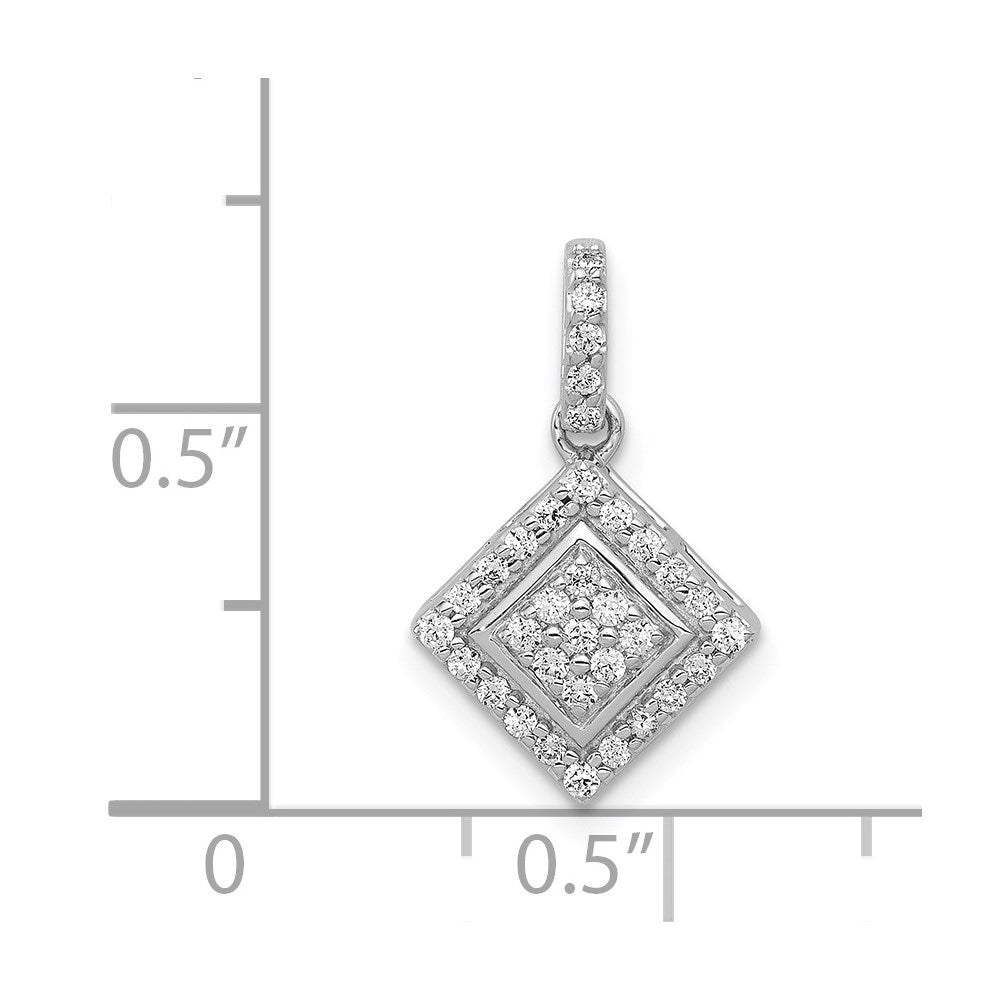14k White Gold 1/4 carat Diamond Cluster Square Pendant