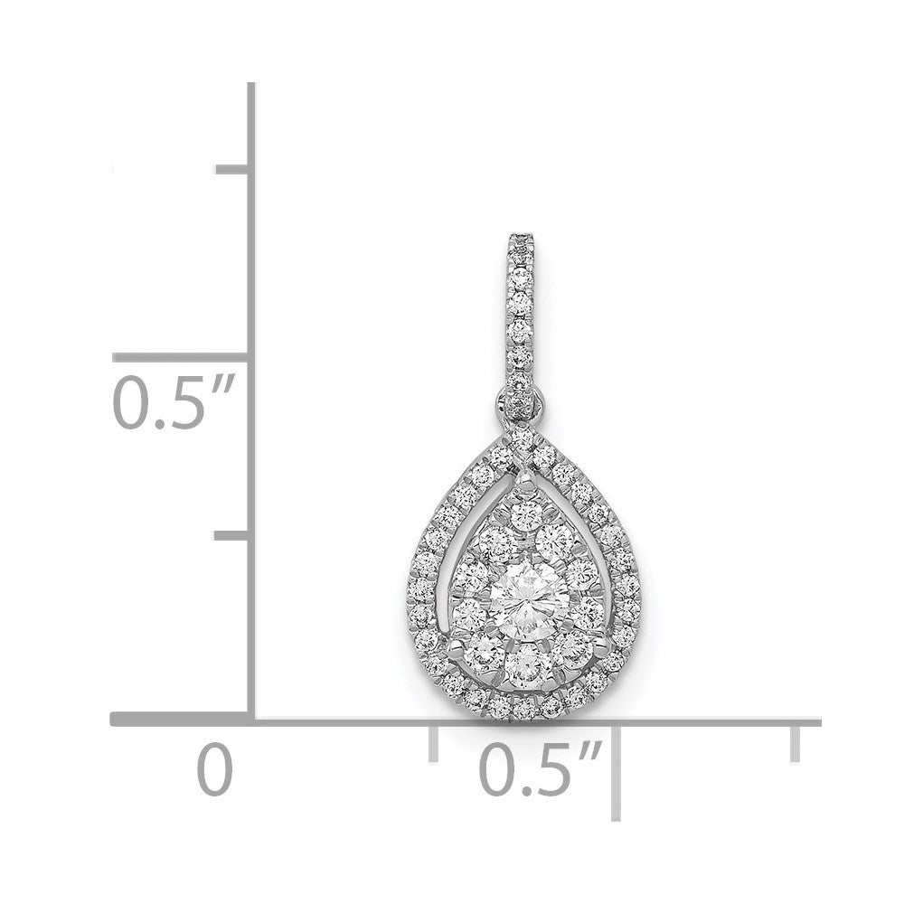 14k White Gold 1/3 carat Diamond Halo Teardrop Pendant
