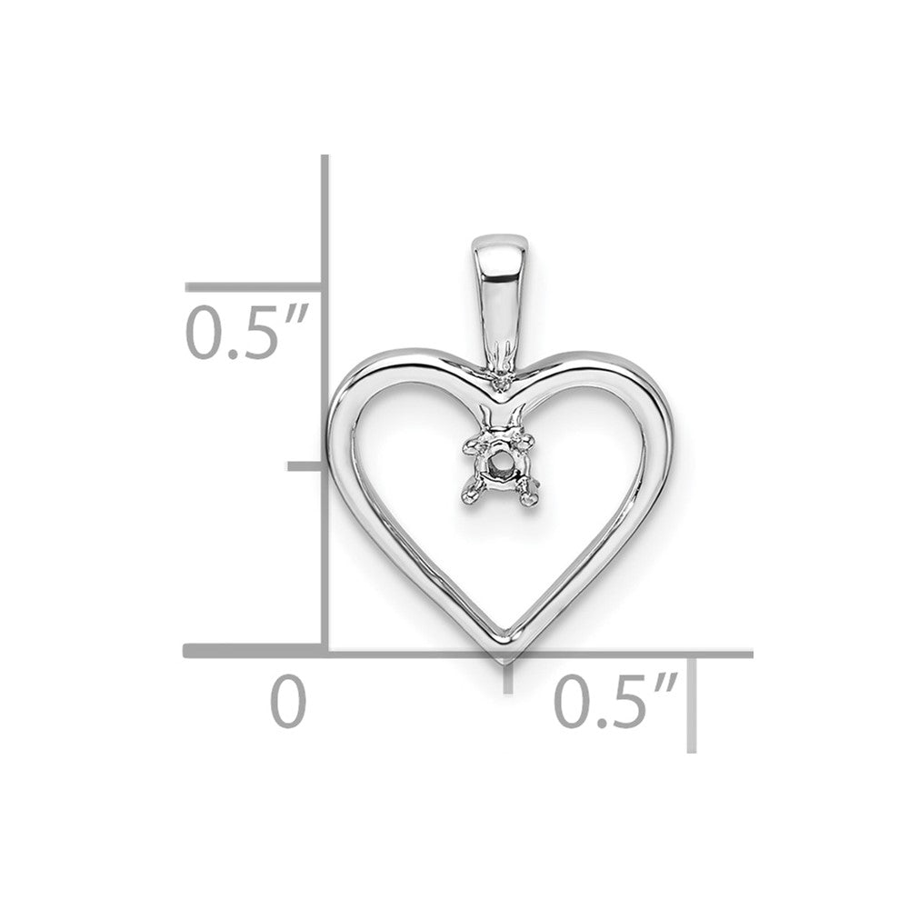 14k White Gold Holds 1-1.9mm Stone Heart Pendant Mounting