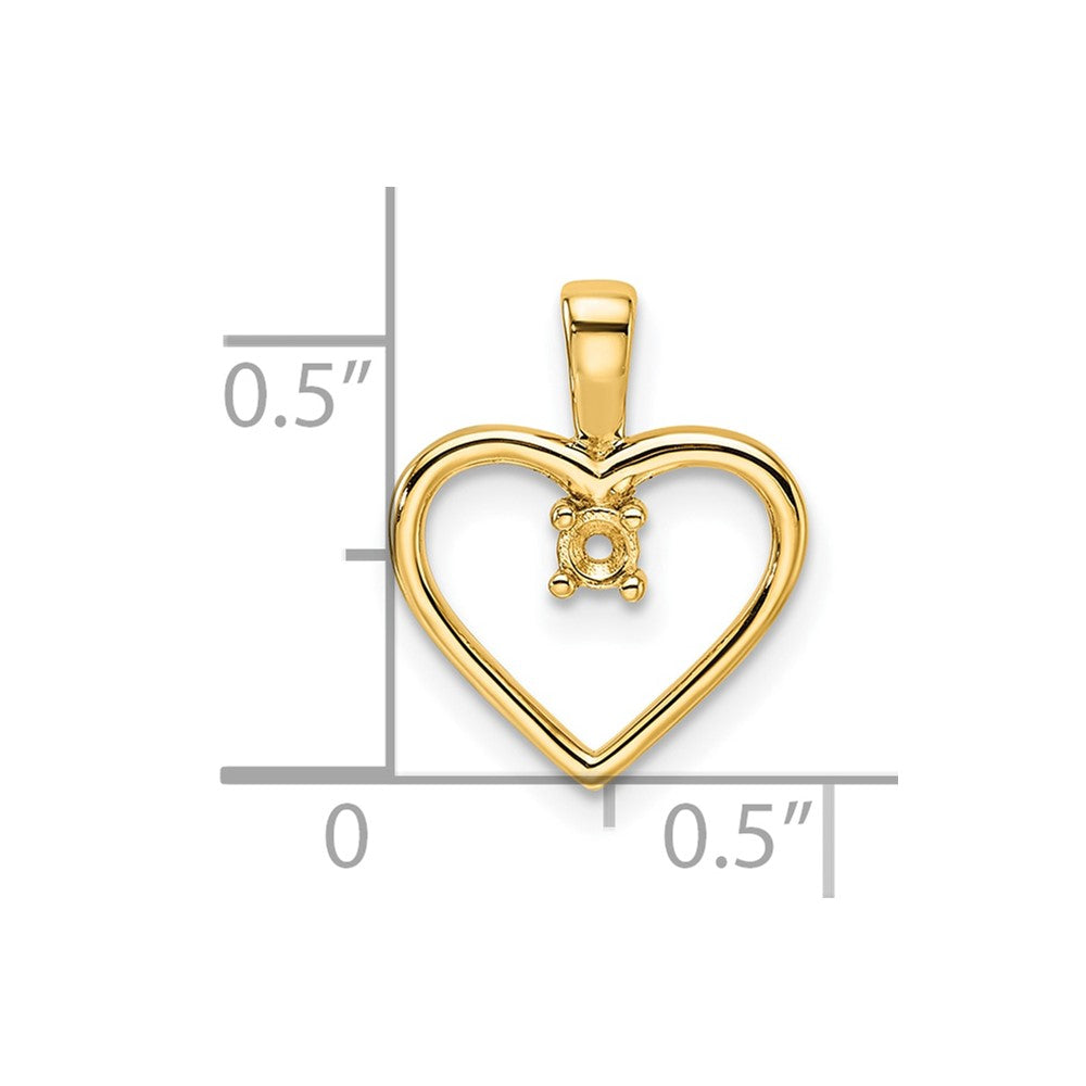 14k Holds 1-2.3mm Stone Heart Pendant Mounting
