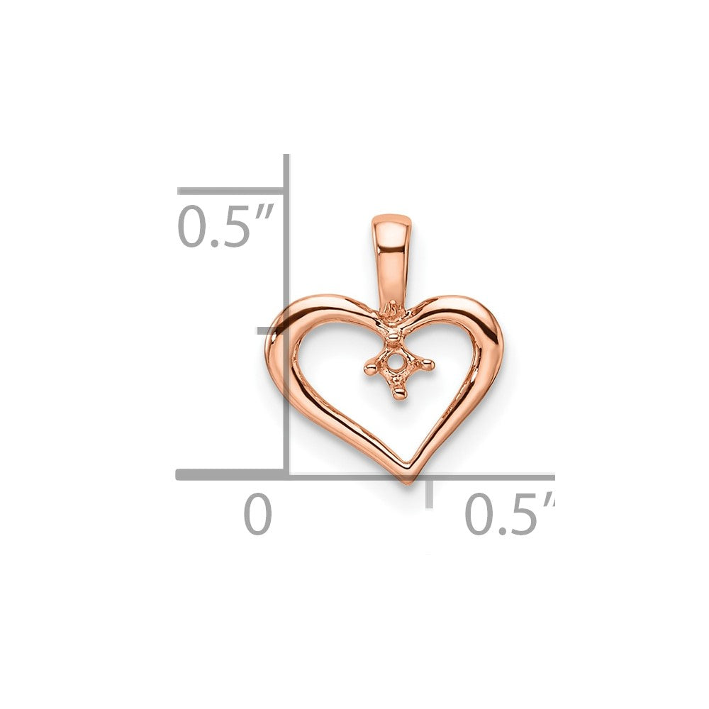 14k Rose Gold Holds 1-1.7mm Stone Heart Pendant Mounting