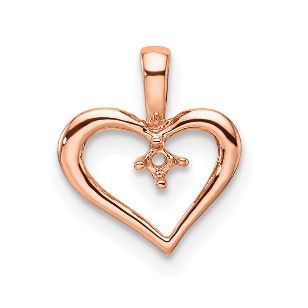 14k Rose Gold Holds 1-1.7mm Stone Heart Pendant Mounting
