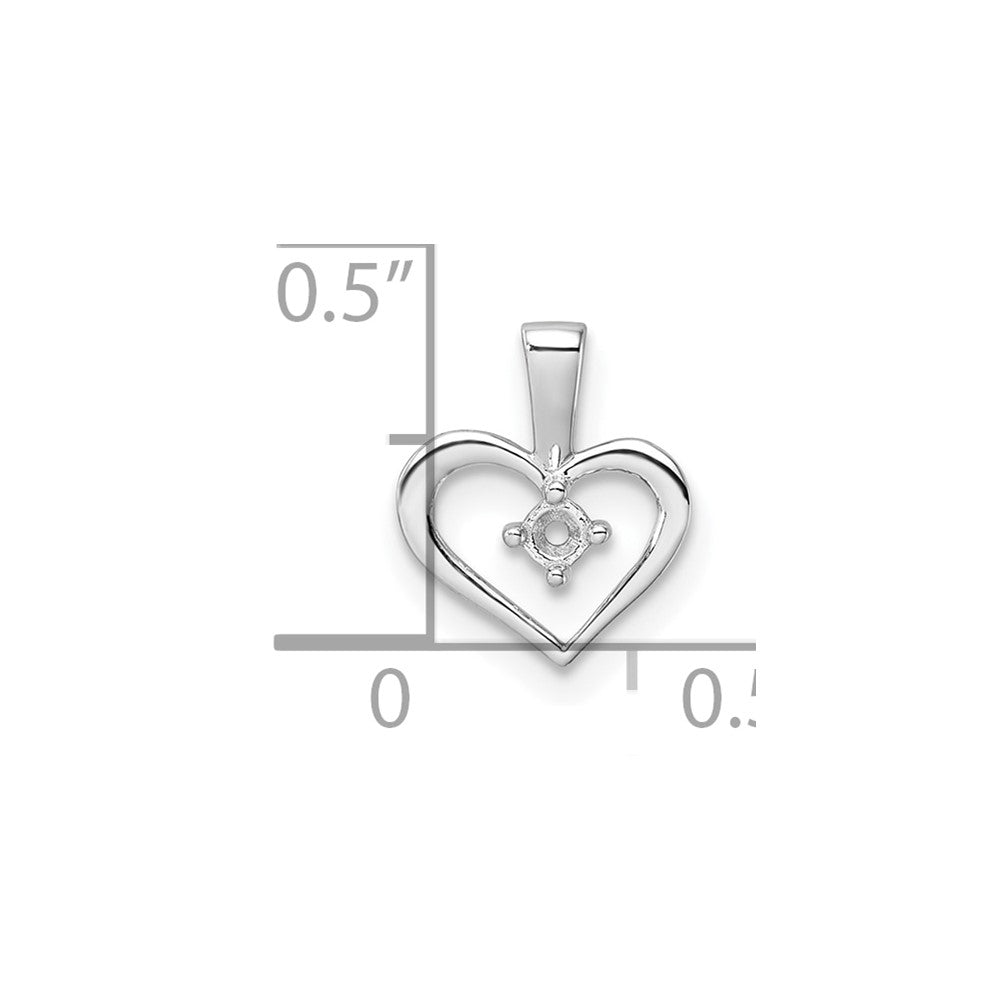 14k White Gold Holds 1-1.7mm Stone Heart Pendant Mounting