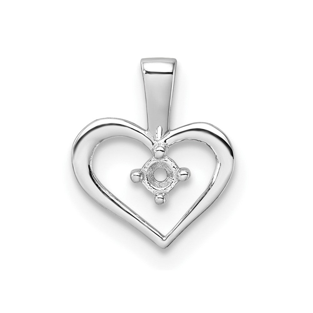 14k White Gold Holds 1-1.7mm Stone Heart Pendant Mounting