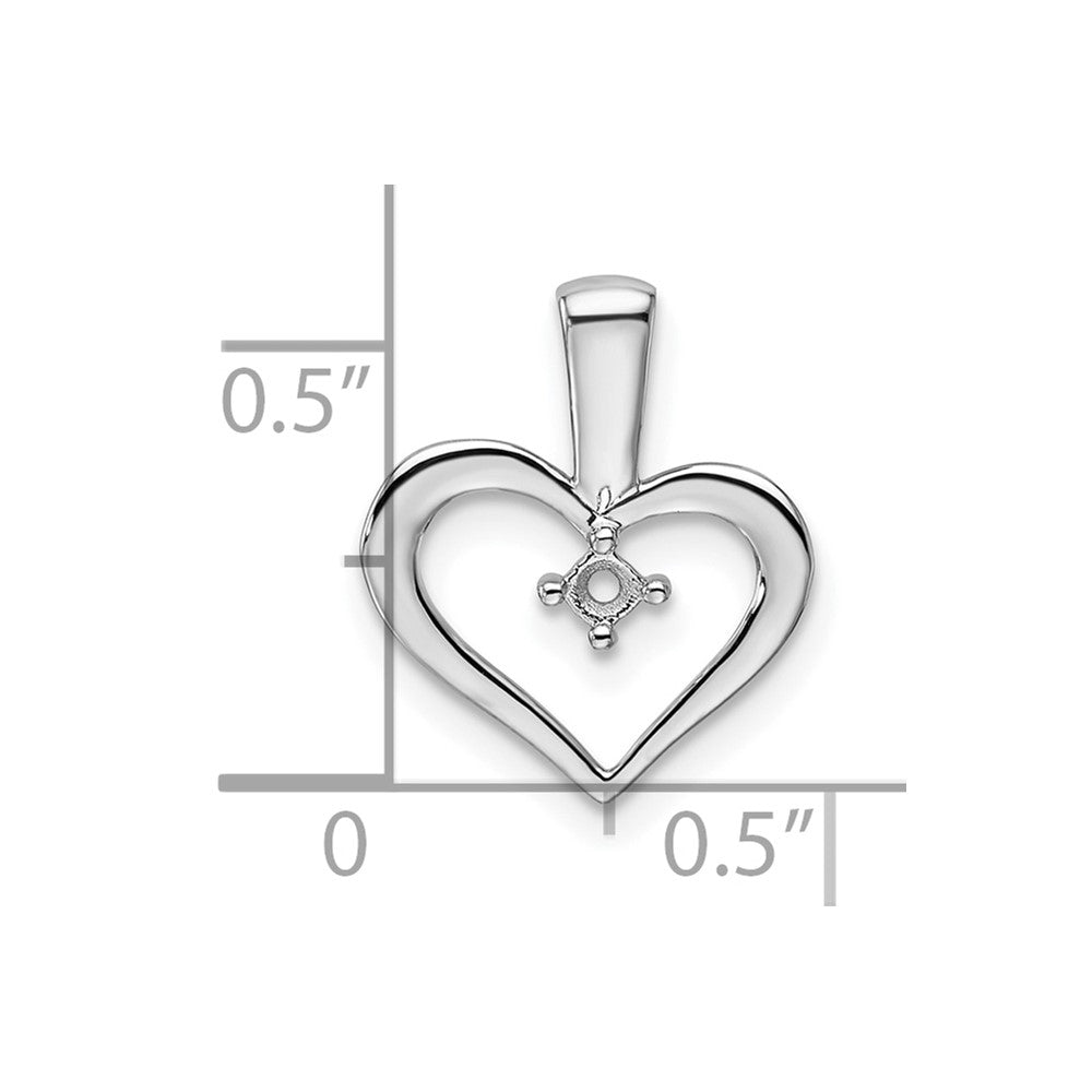 14k White Gold Holds 1-2.3mm Stone Heart Pendant Mounting