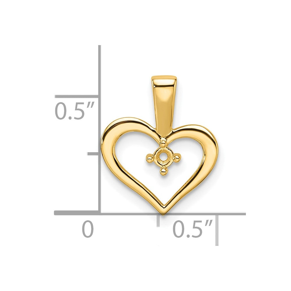 14k Holds 1-2.3mm Stone Heart Pendant Mounting
