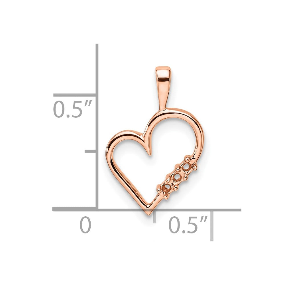 14k Rose Gold Holds 3-1.6mm Stones Heart Pendant Mounting
