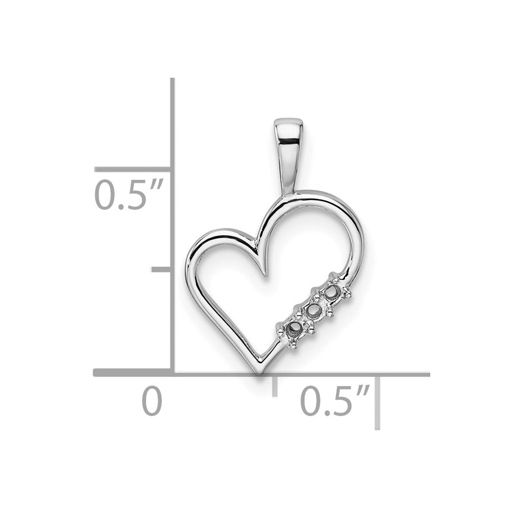 14k White Gold Holds 3-1.6mm Stones Heart Pendant Mounting