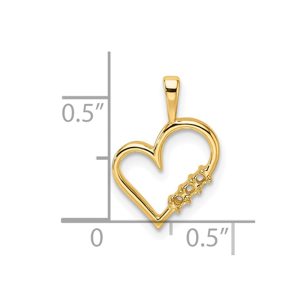 14k Holds 3-1.6mm Stones Heart Pendant Mounting