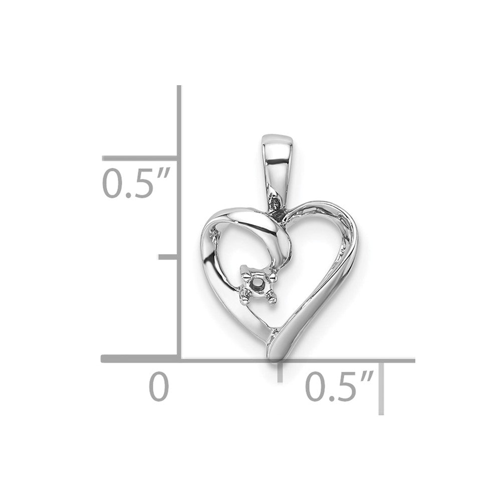14k White Gold Holds 1-1.7mm Stone Heart Pendant Mounting
