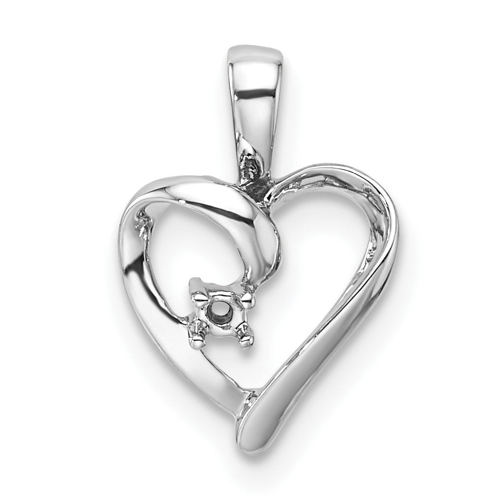 14k White Gold Holds 1-1.7mm Stone Heart Pendant Mounting