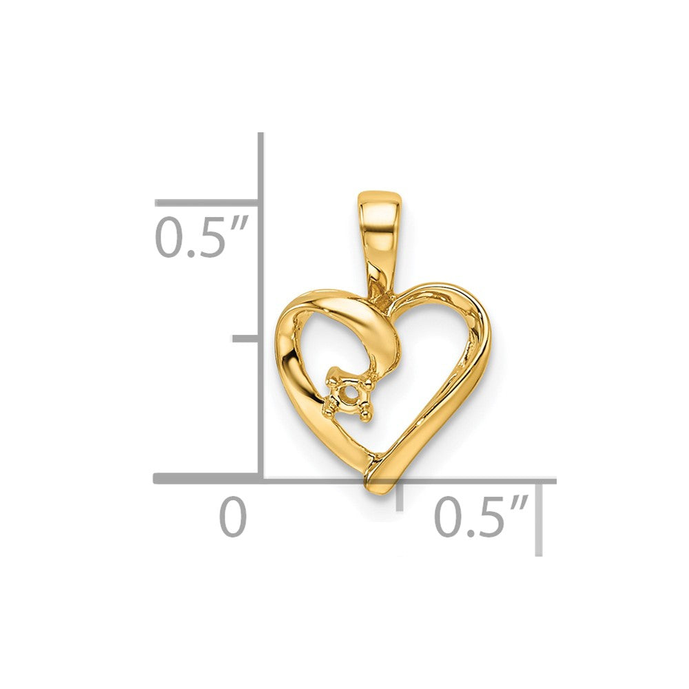 14k Holds 1-1.7mm Stone Heart Pendant Mounting