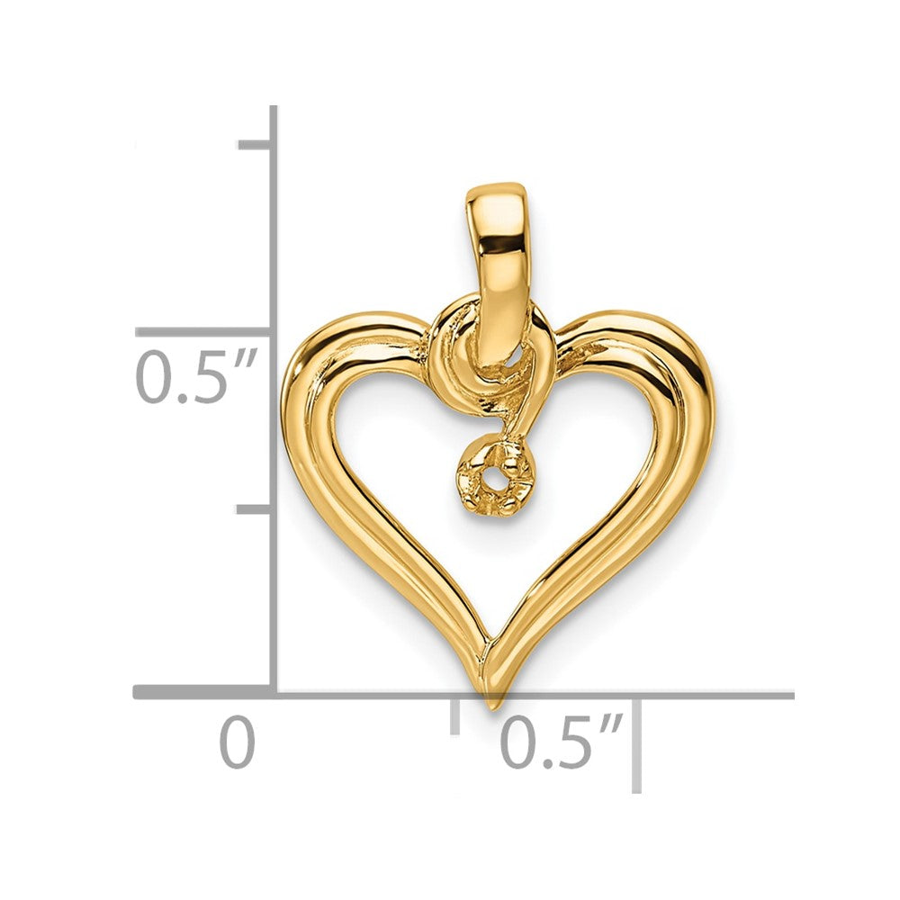 14k Holds 1-1.4mm Stone Heart Pendant Mounting