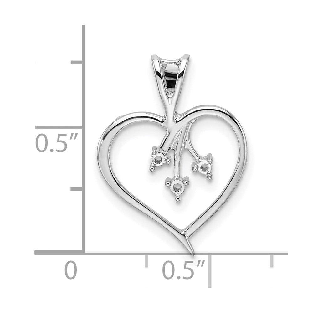 14k White Gold Holds 3-1.6mm Stones Heart Pendant Mounting