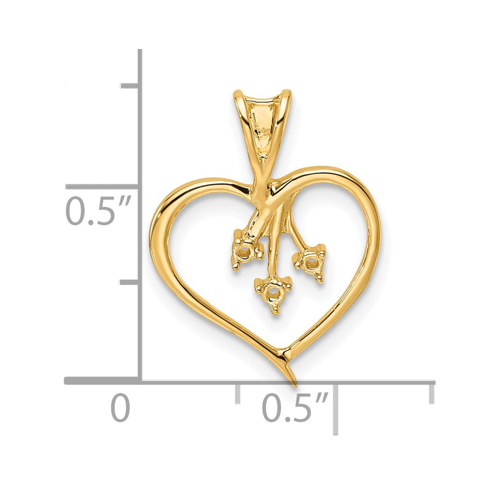 14k Holds 3-1.6mm Stones Heart Pendant Mounting