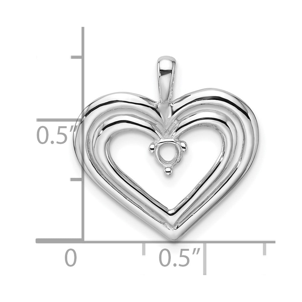 14k White Gold Holds 1-3.2mm Stone Double Heart Pendant Mounting