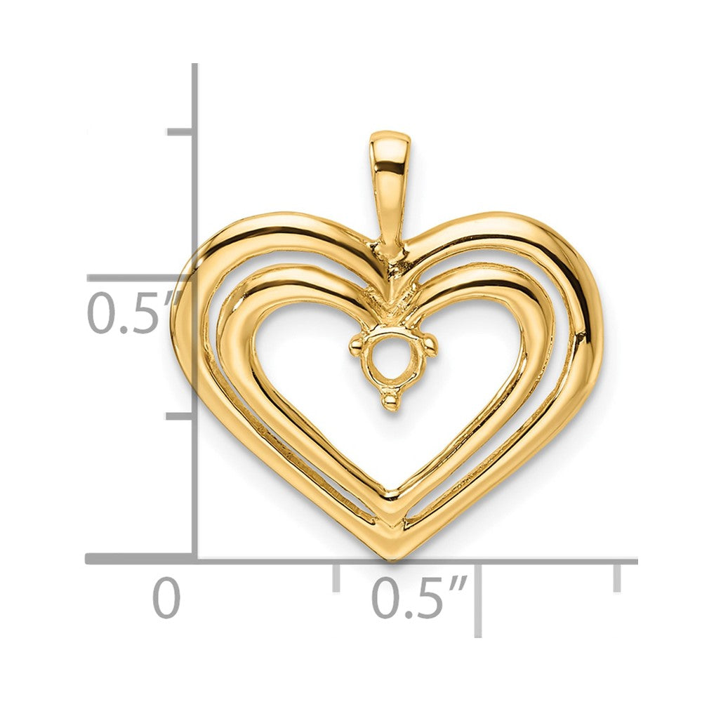 14k Holds 1-3.2mm Stone Double Heart Pendant Mounting