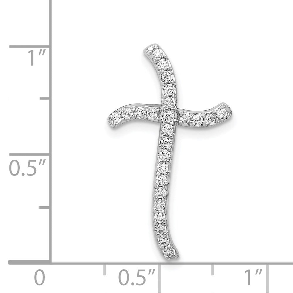 14k White Gold 1/4 carat Diamond Curved Cross Chain Slide
